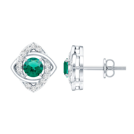 Certified Half Carat Lab Grown Emerald Stud Earrings with Moissanite