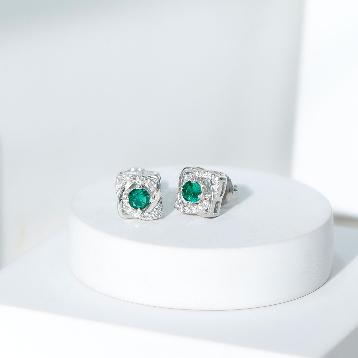 Certified Half Carat Lab Grown Emerald Stud Earrings with Moissanite
