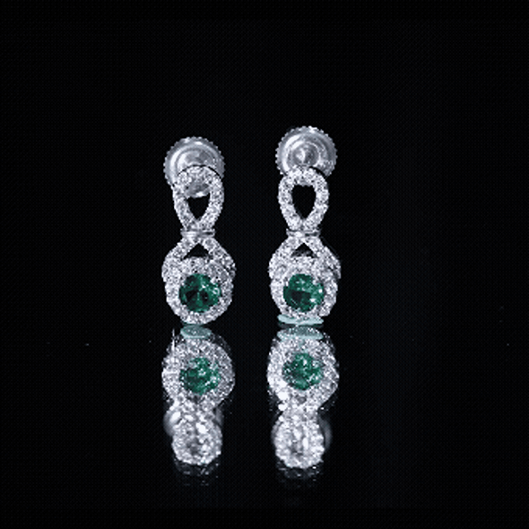 Half Carat Lab Grown Emerald Infinity Stud Earrings with Moissanite