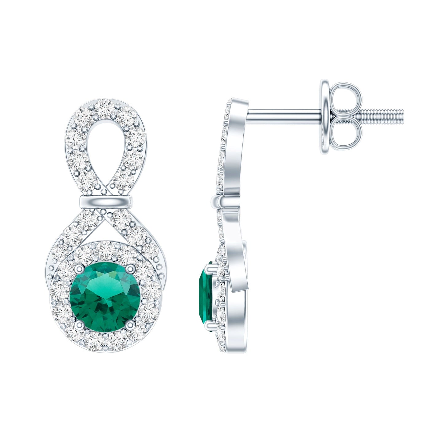 Half Carat Lab Grown Emerald Infinity Stud Earrings with Moissanite