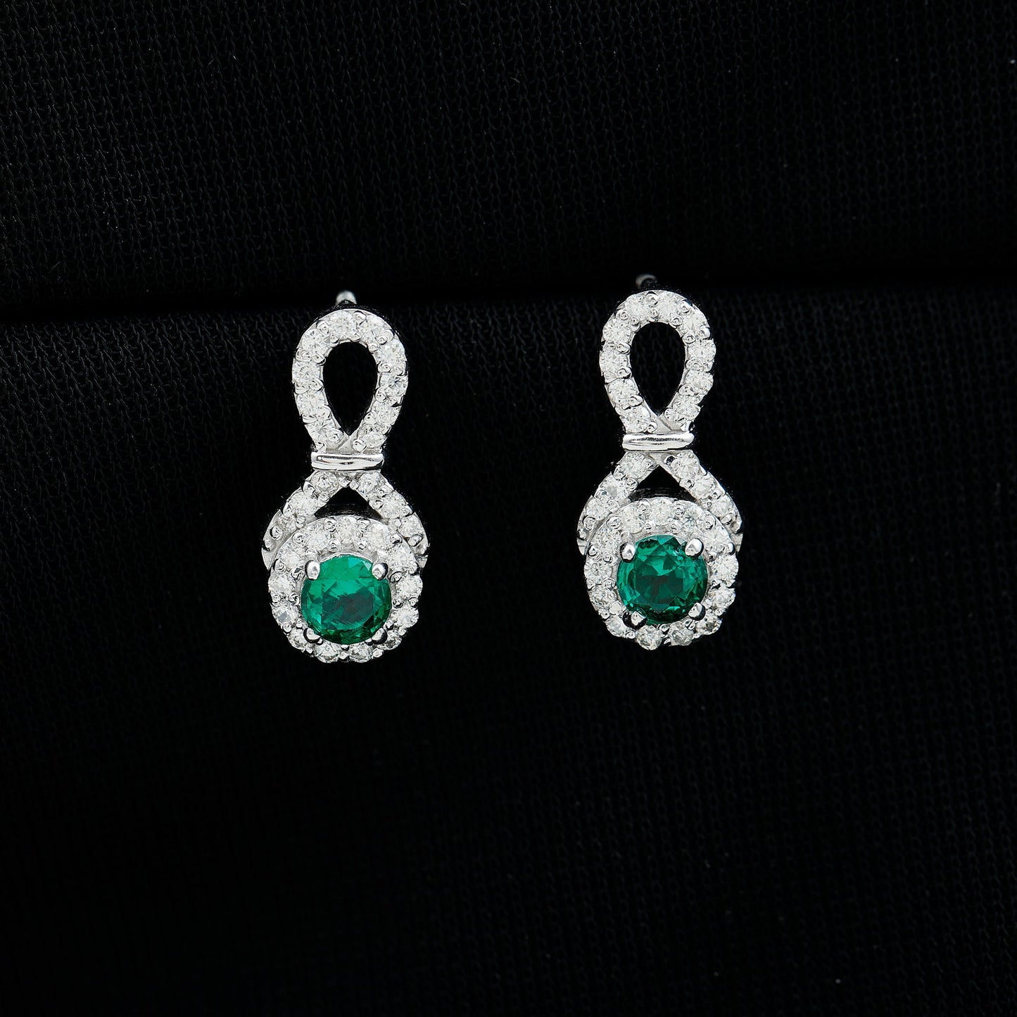 Half Carat Lab Grown Emerald Infinity Stud Earrings with Moissanite