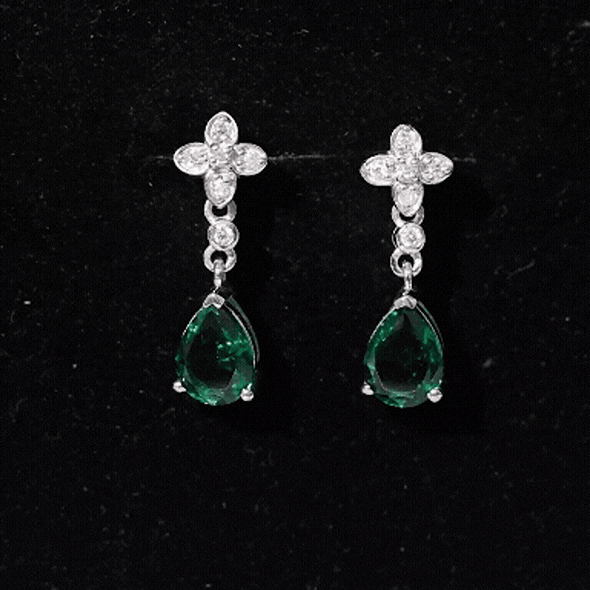 Sterling Silver 2 Carat Lab Grown Emerald Drop Earrings with Moissanite