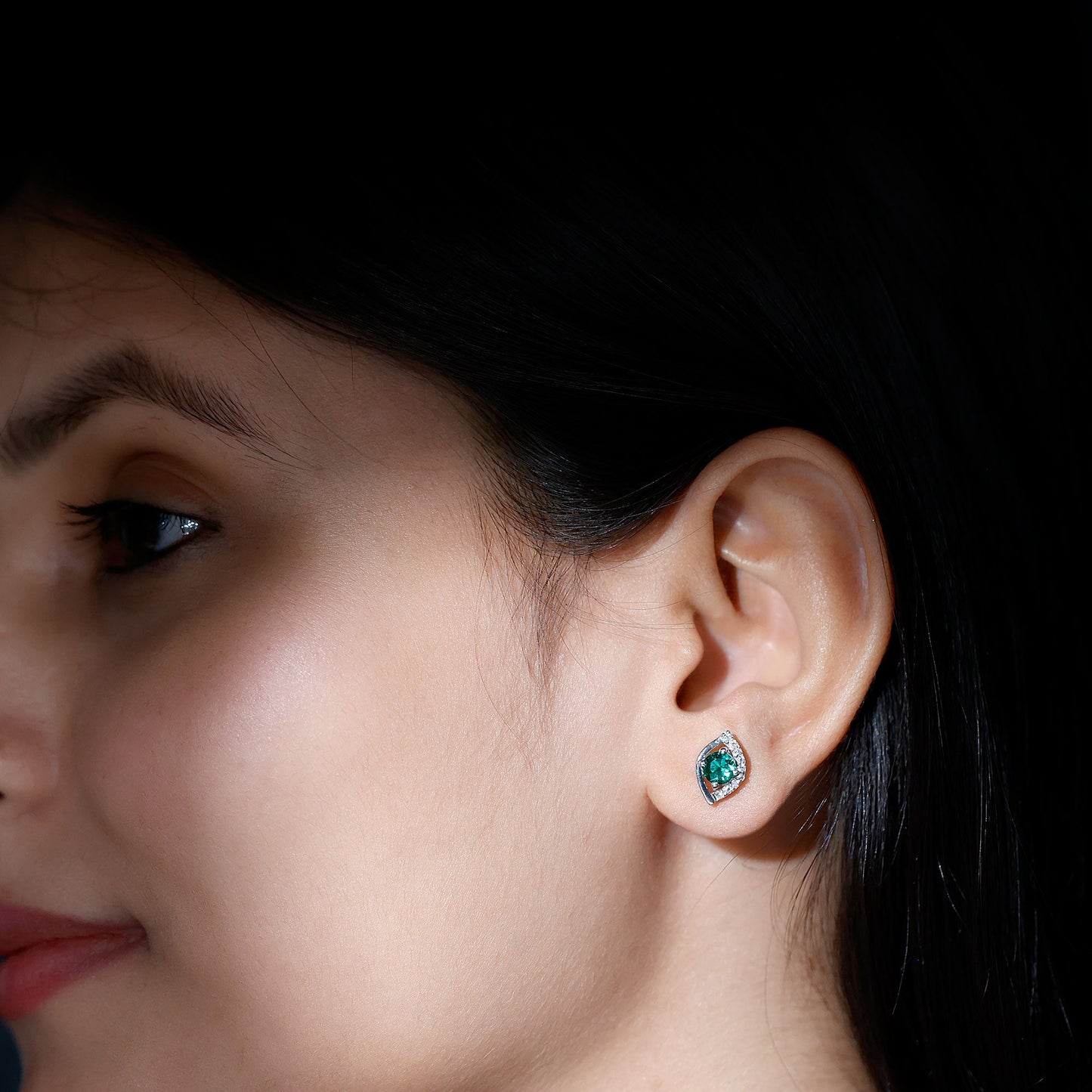 Sterling Silver 1 Carat Lab Grown Emerald Stud Earrings with Moissanite