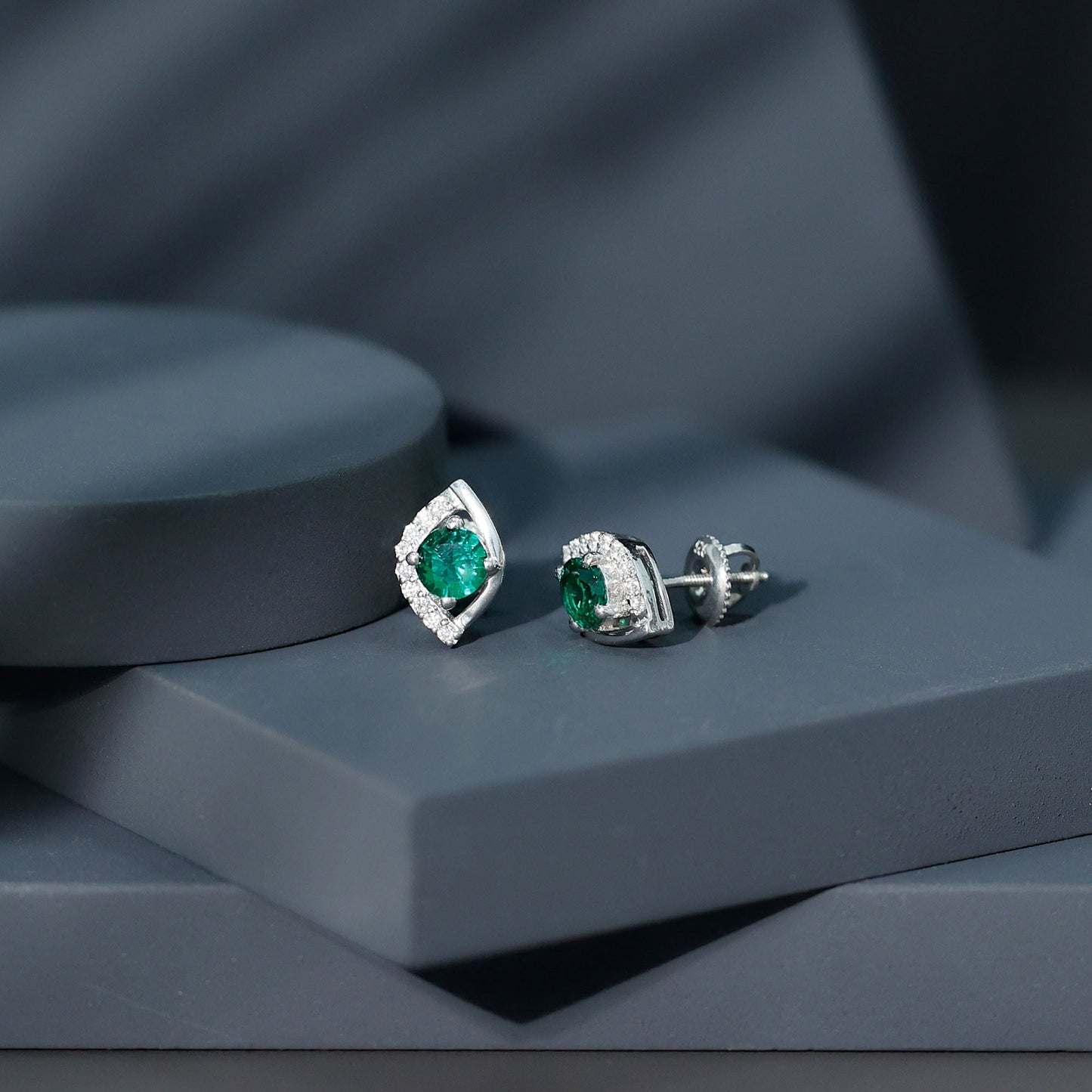 Sterling Silver 1 Carat Lab Grown Emerald Stud Earrings with Moissanite