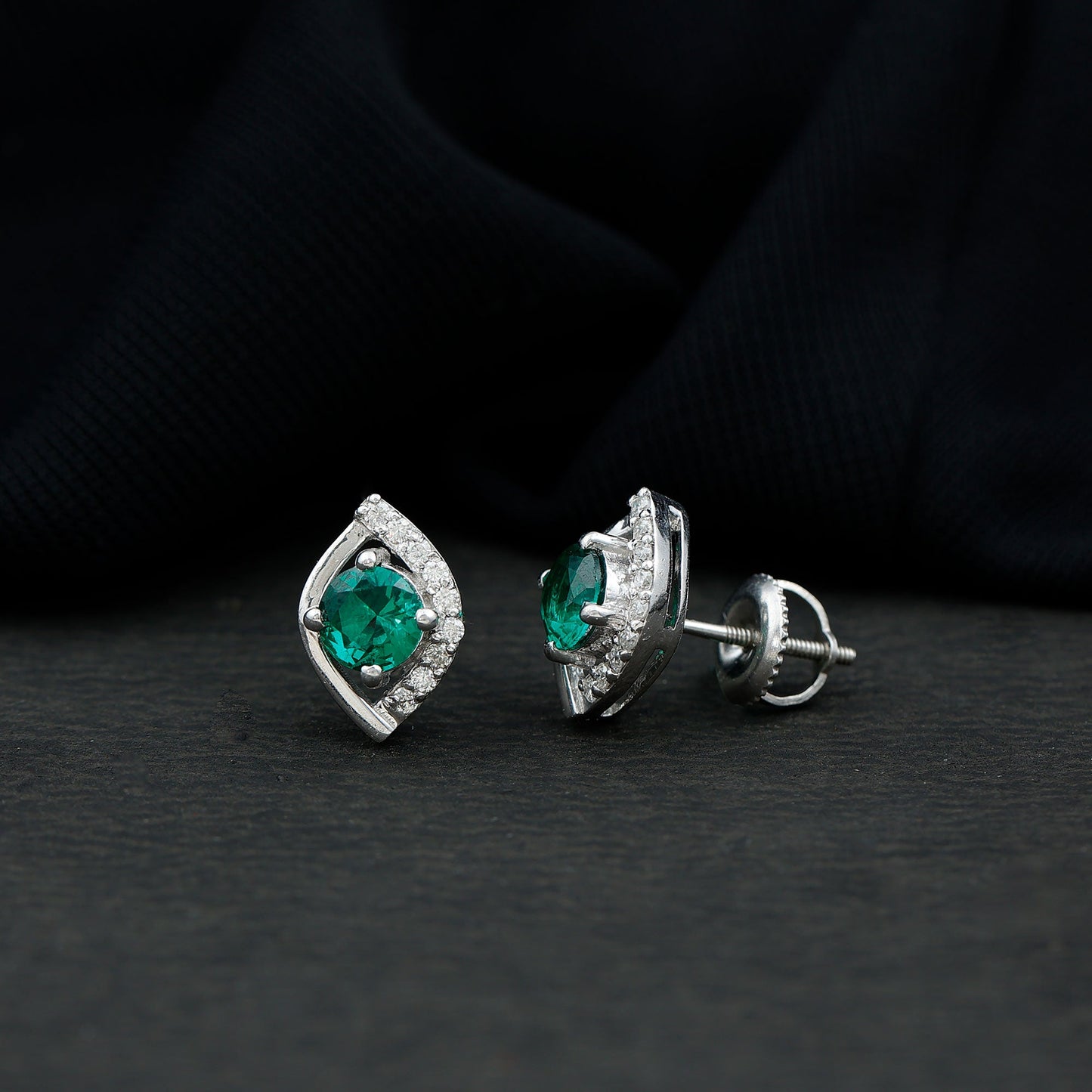 Sterling Silver 1 Carat Lab Grown Emerald Stud Earrings with Moissanite