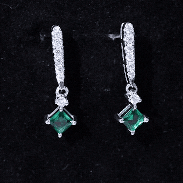 Princess Cut 0.7 Carat Lab Grown Emerald Drop Earrings with Moissanite