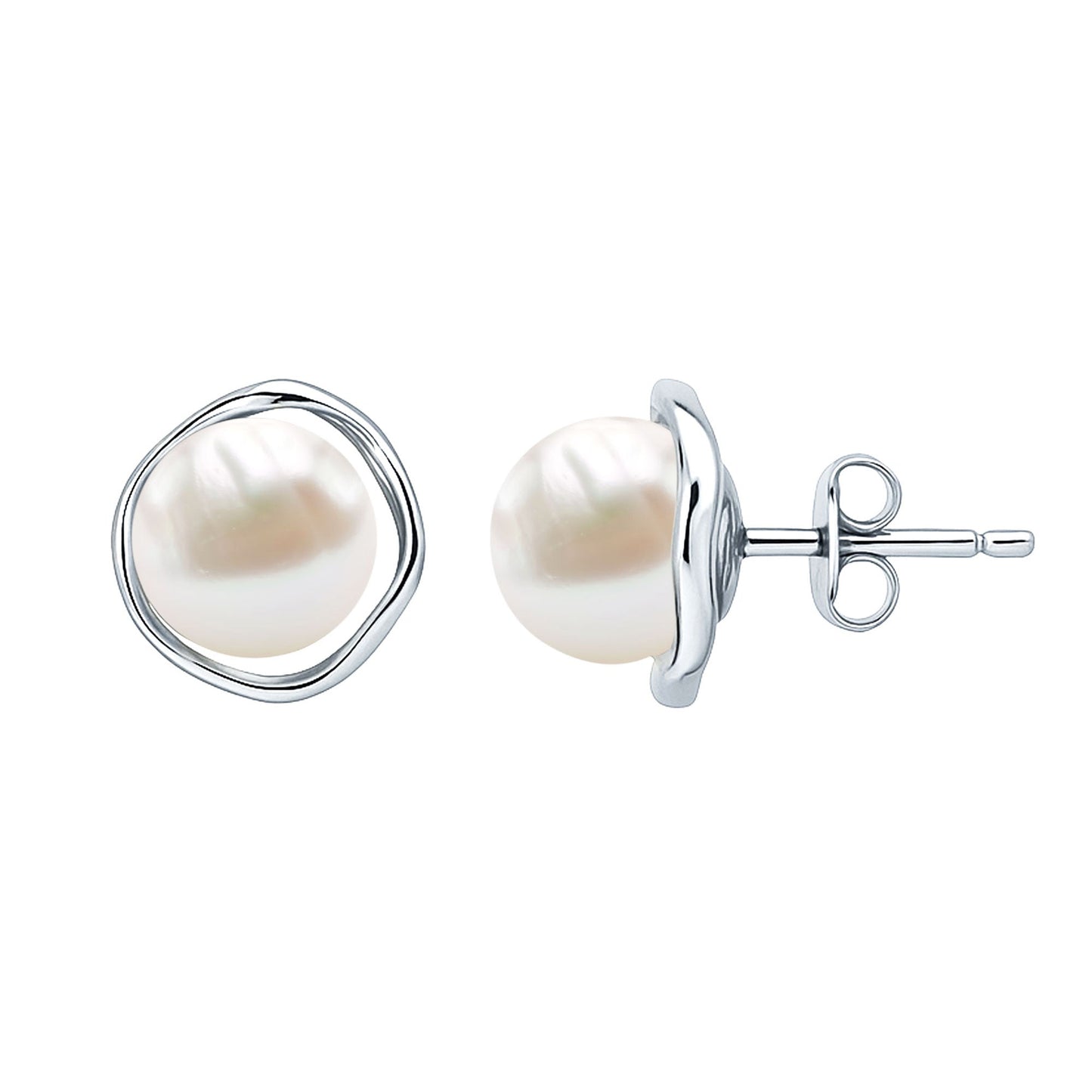 Natural 16 Carat Cultured Pearl Stud Earrings in Silver