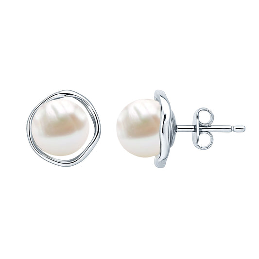 Natural 16 Carat Cultured Pearl Stud Earrings in Silver