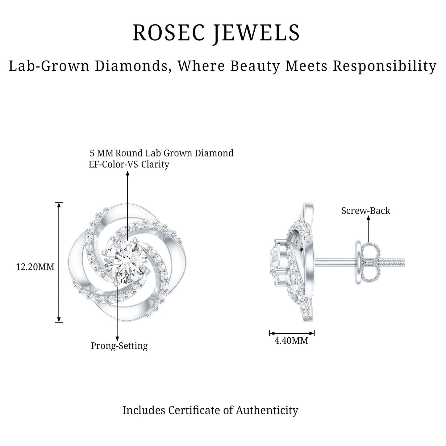 Certified Lab 5 MM Round Diamond Swirl Stud Earrings