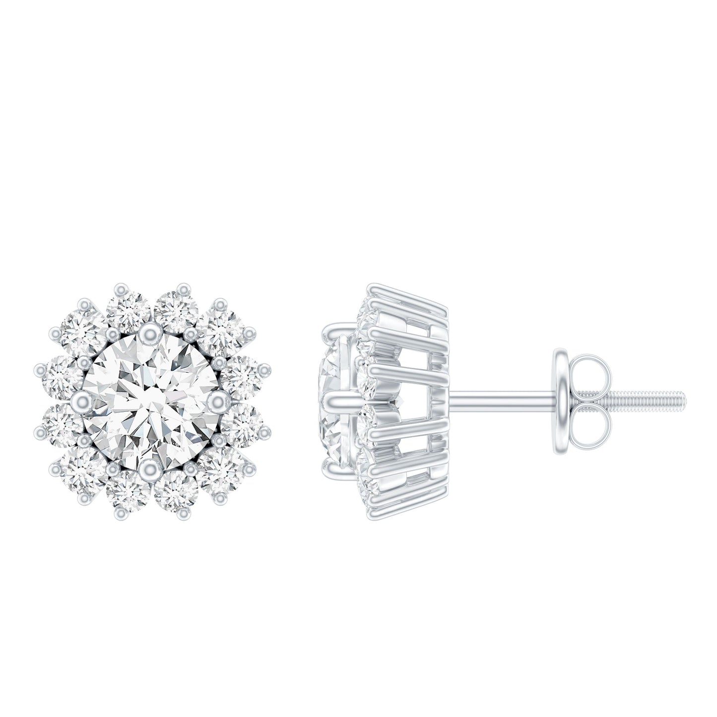 Certified 5 MM Round Lab Grown Diamond Halo Stud Earrings