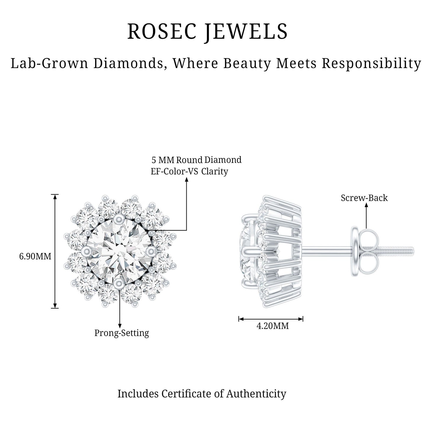 Certified 5 MM Round Lab Grown Diamond Halo Stud Earrings