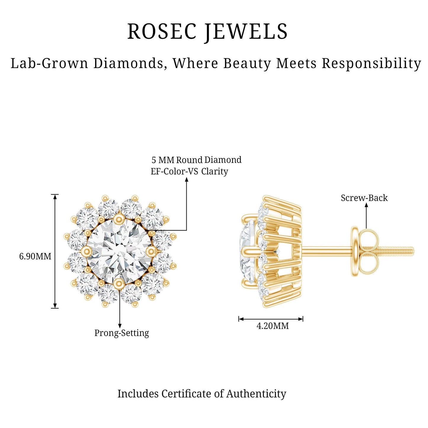 Certified 5 MM Round Lab Grown Diamond Halo Stud Earrings