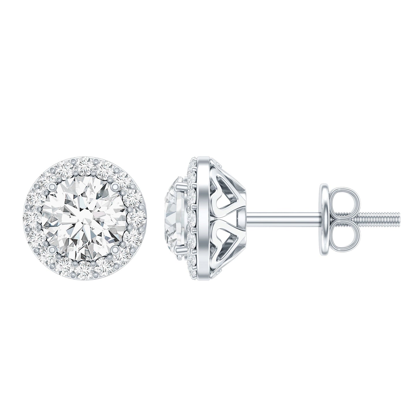 5 MM Round Lab Grown Diamond Halo Stud Earrings With Screw Back