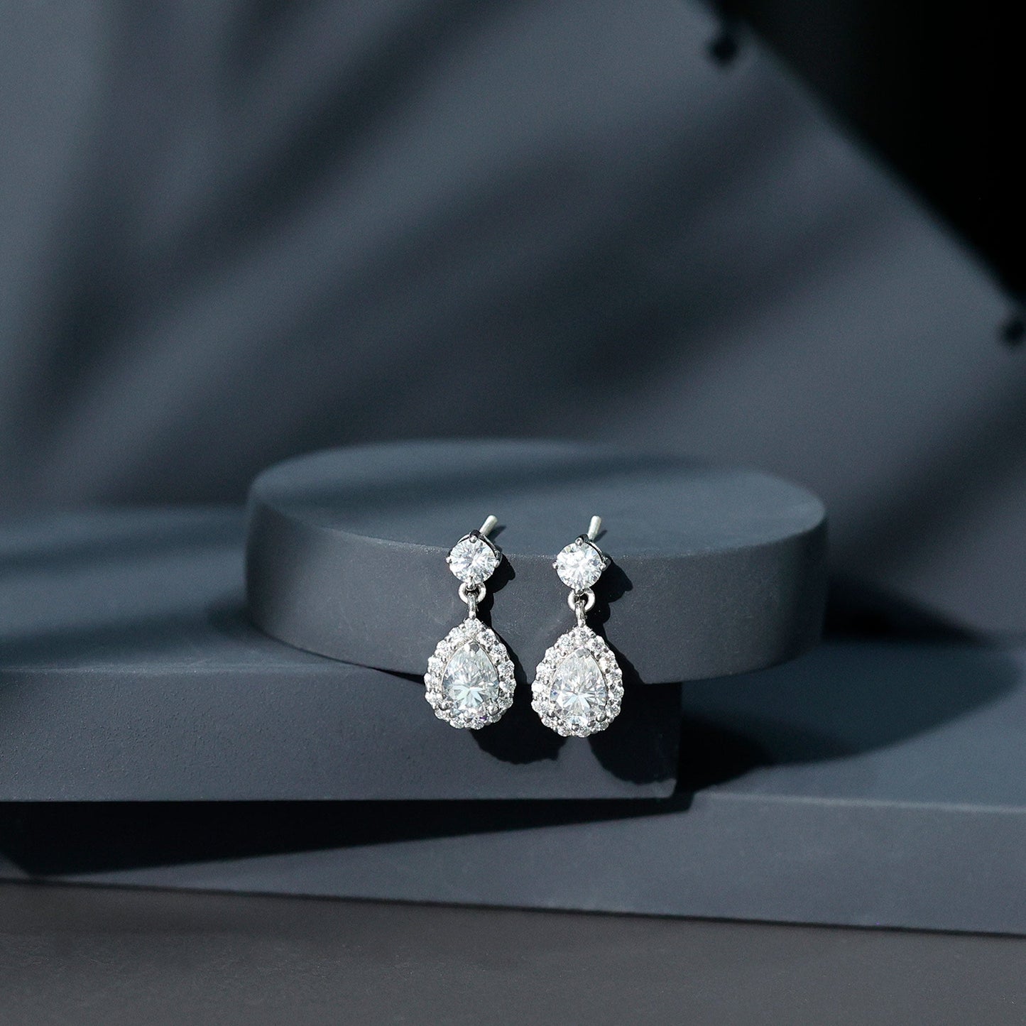 Lab 5X7MM Pear Shaped Diamond Bridal Drop Earrings