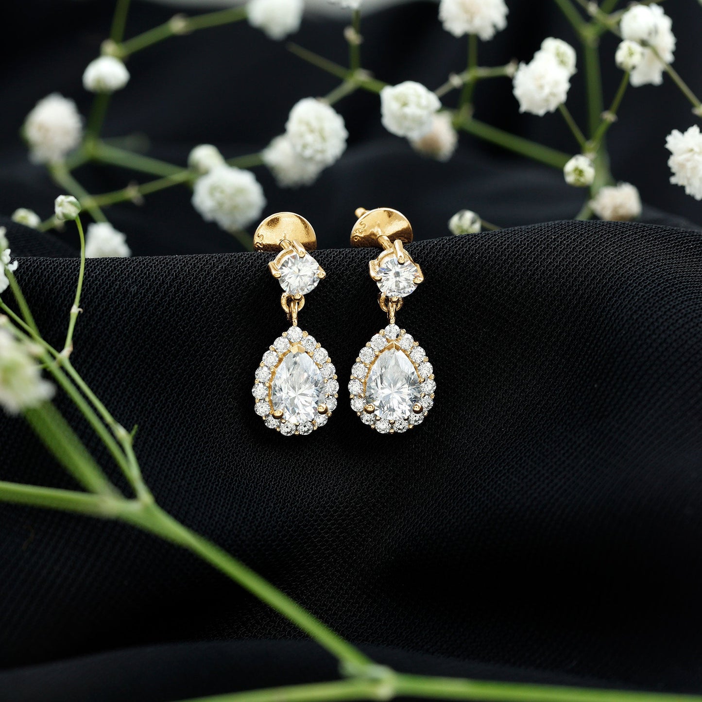 Lab 5X7MM Pear Shaped Diamond Bridal Drop Earrings
