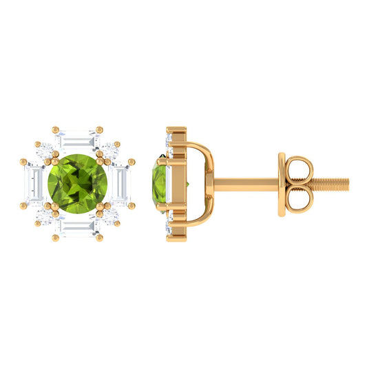 Contemporary Peridot Stud Earrings with Diamond Halo