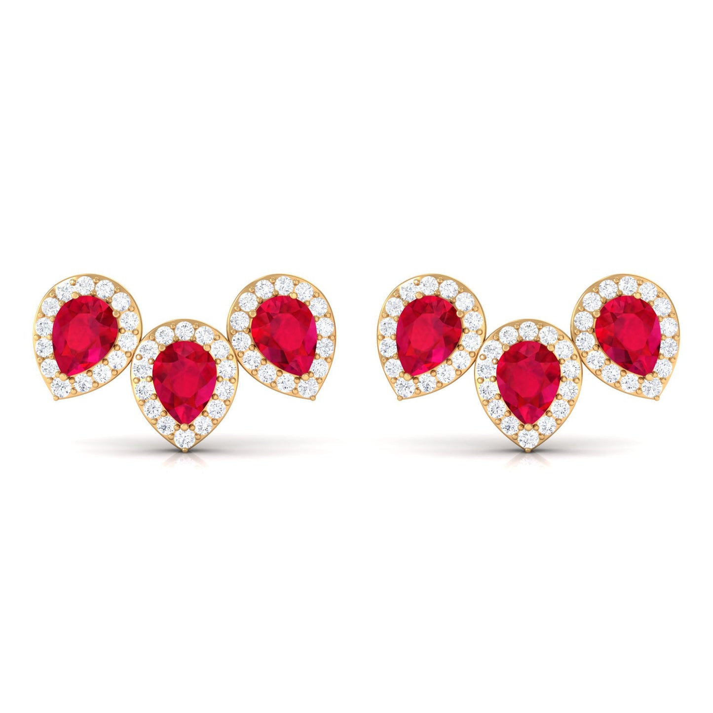 1.75 CT Created Ruby and Diamond Halo 3 Stone Earrings