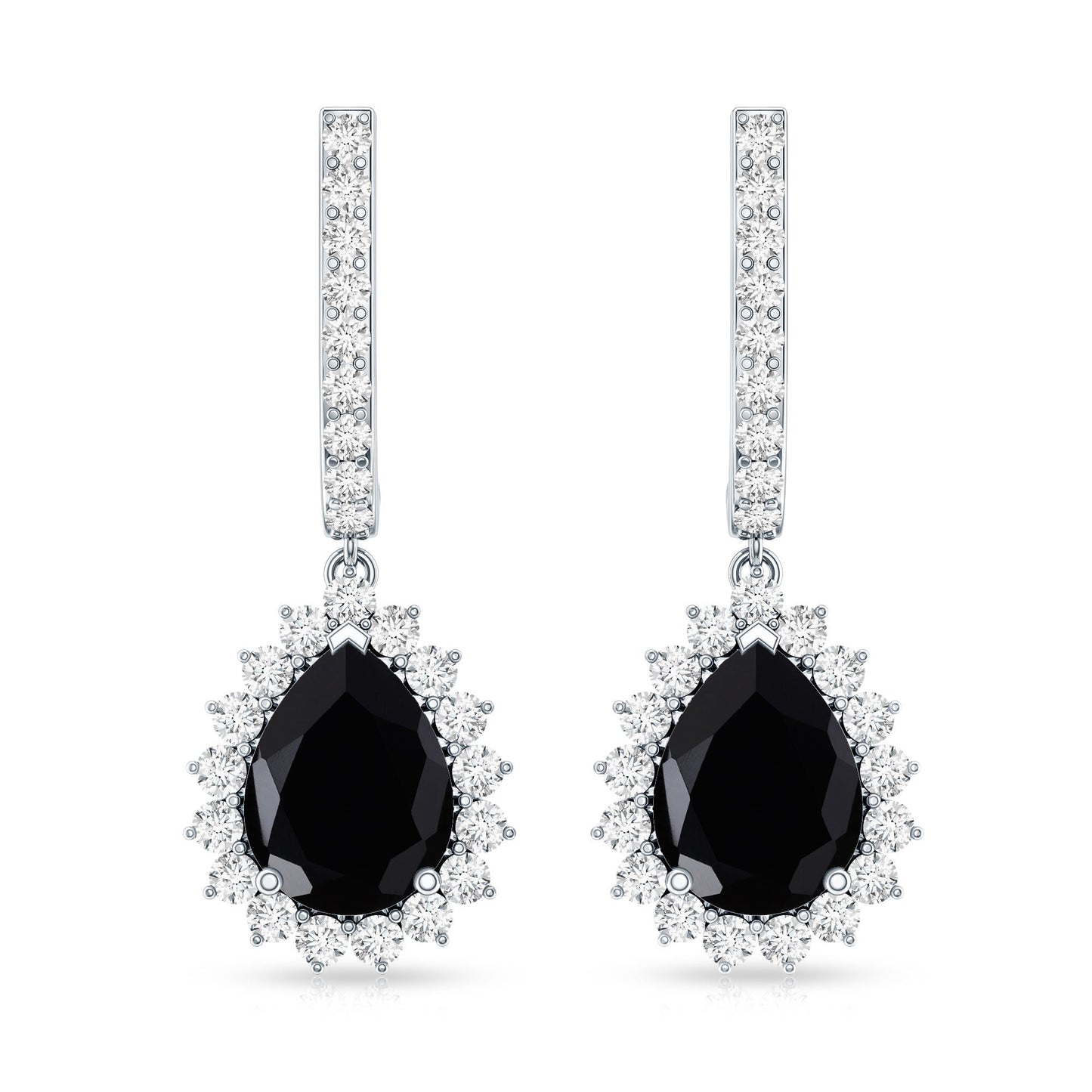 Natural 6X8mm Black Spinel Teardrop Earrings with Moissanite Halo