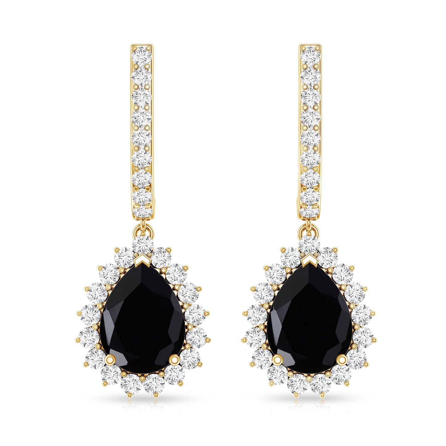 Natural 6X8mm Black Spinel Teardrop Earrings with Moissanite Halo