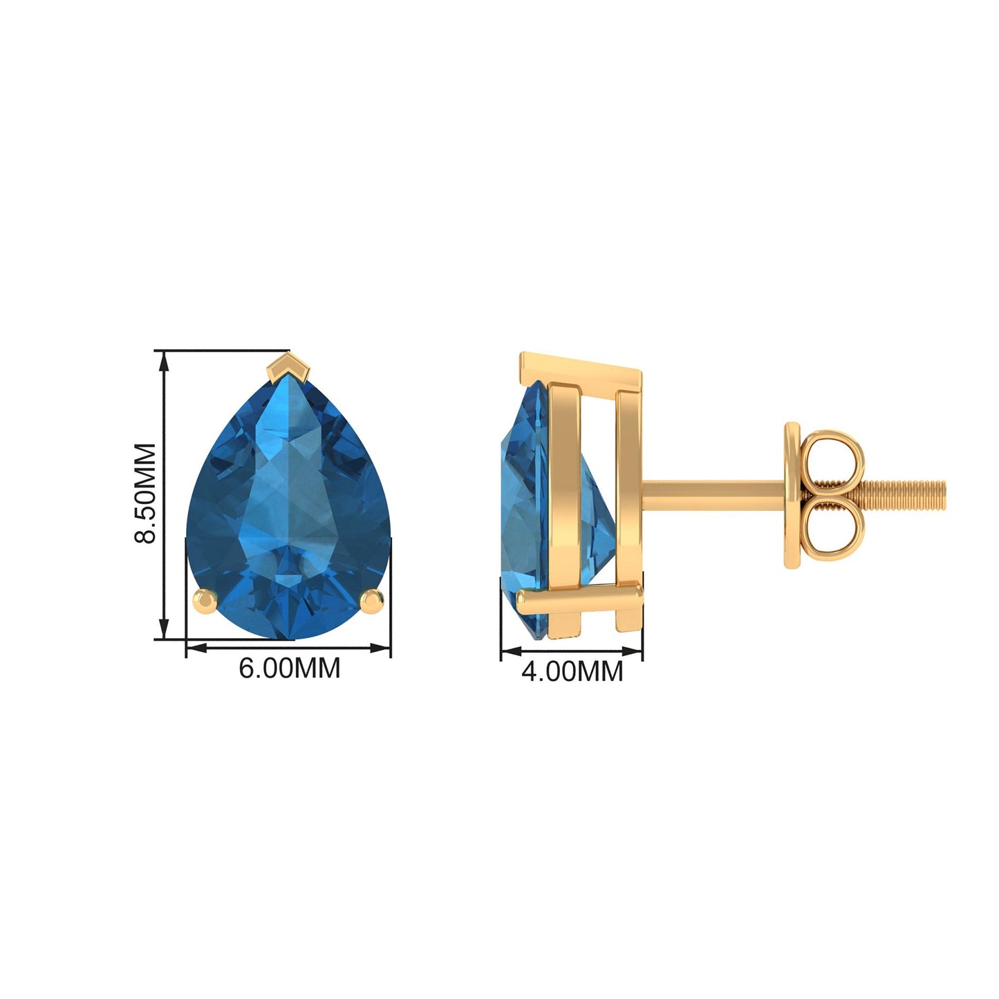 2.50 CT Solitaire Stud Earrings with Pear Shaped London Blue Topaz