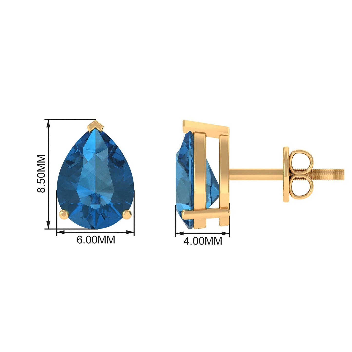 2.50 CT Solitaire Stud Earrings with Pear Shaped London Blue Topaz