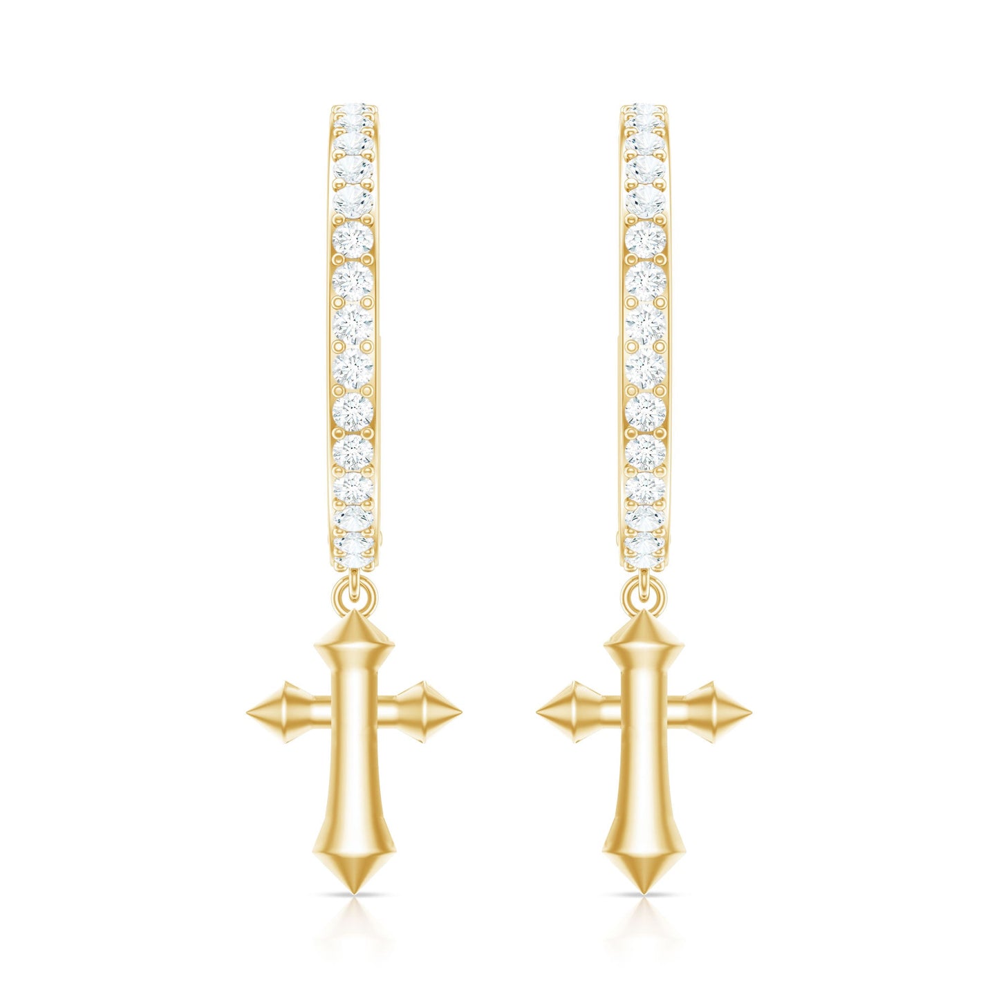 Certified Diamond Cross Drop Hoop Earrings