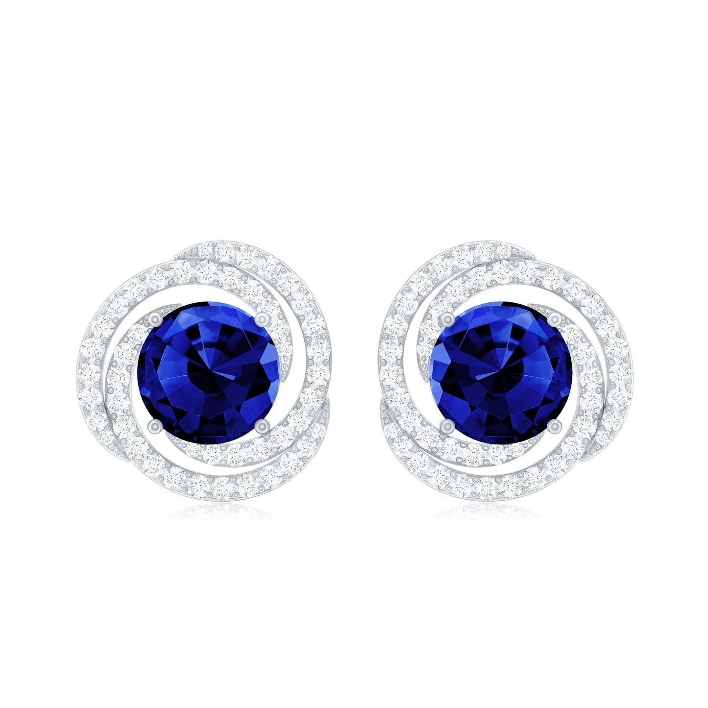 Lab Grown Blue Sapphire and Diamond Swirl Stud Earrings
