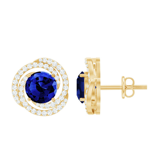 Lab Grown Blue Sapphire and Diamond Swirl Stud Earrings