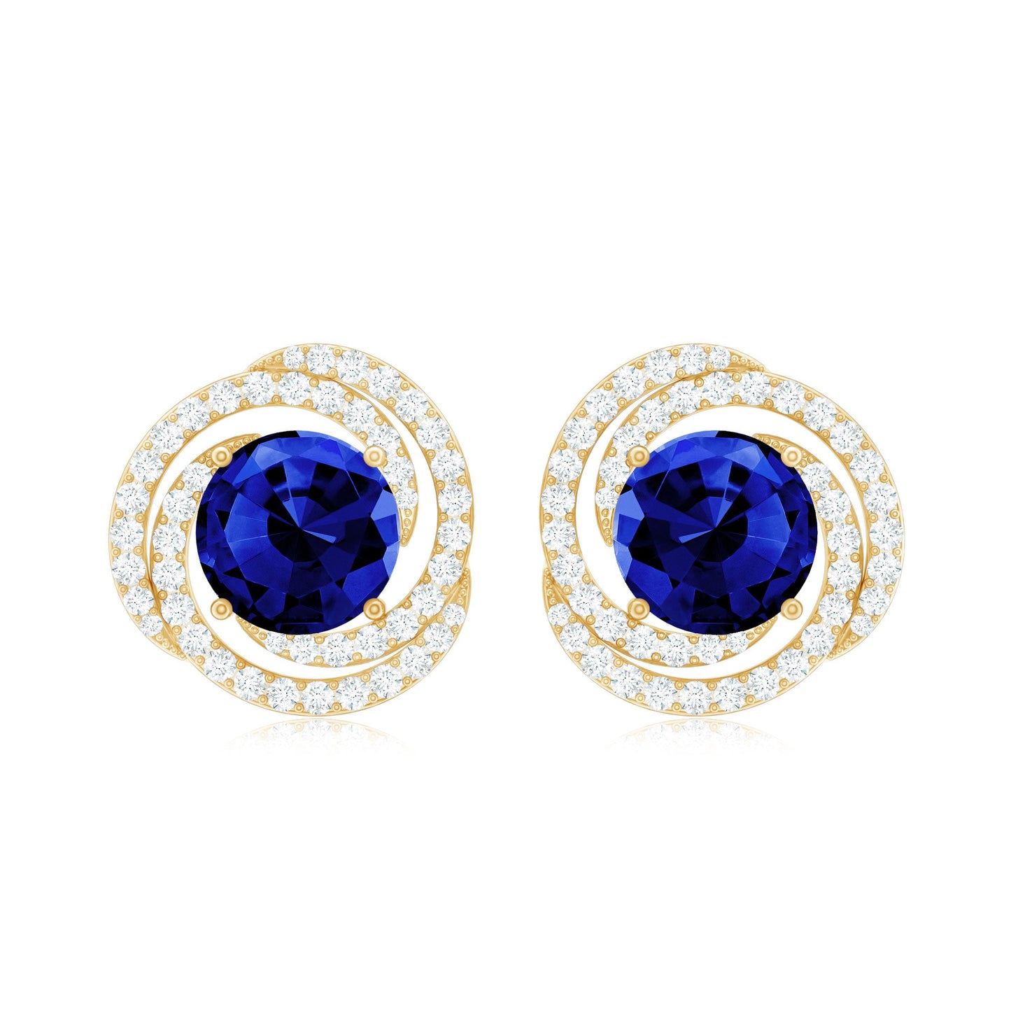 Lab Grown Blue Sapphire and Diamond Swirl Stud Earrings