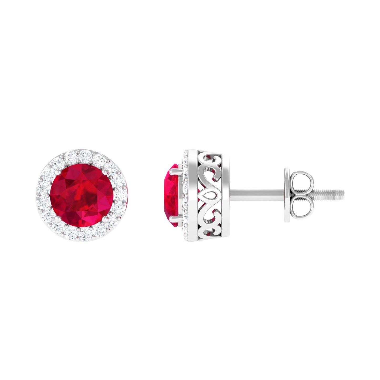 5MM Lab Created Ruby Halo Stud Earrings with Diamond
