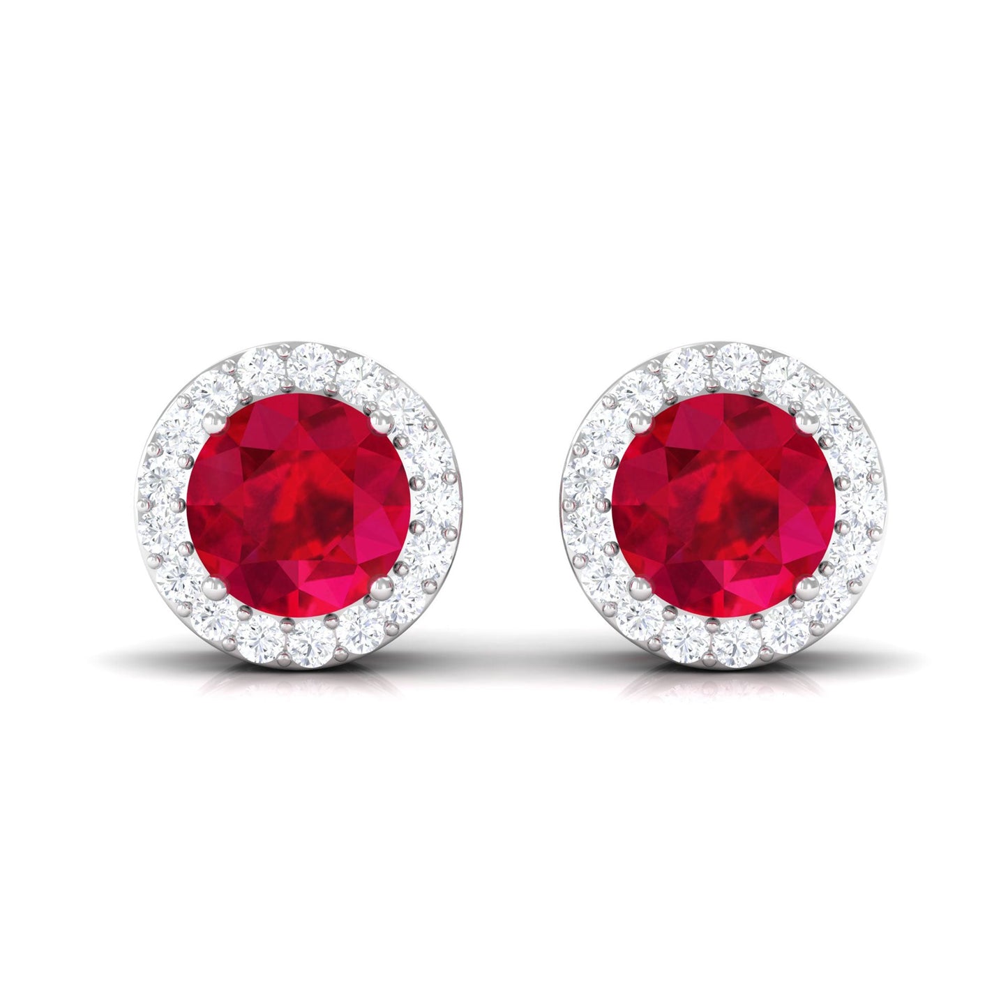 5MM Lab Created Ruby Halo Stud Earrings with Diamond