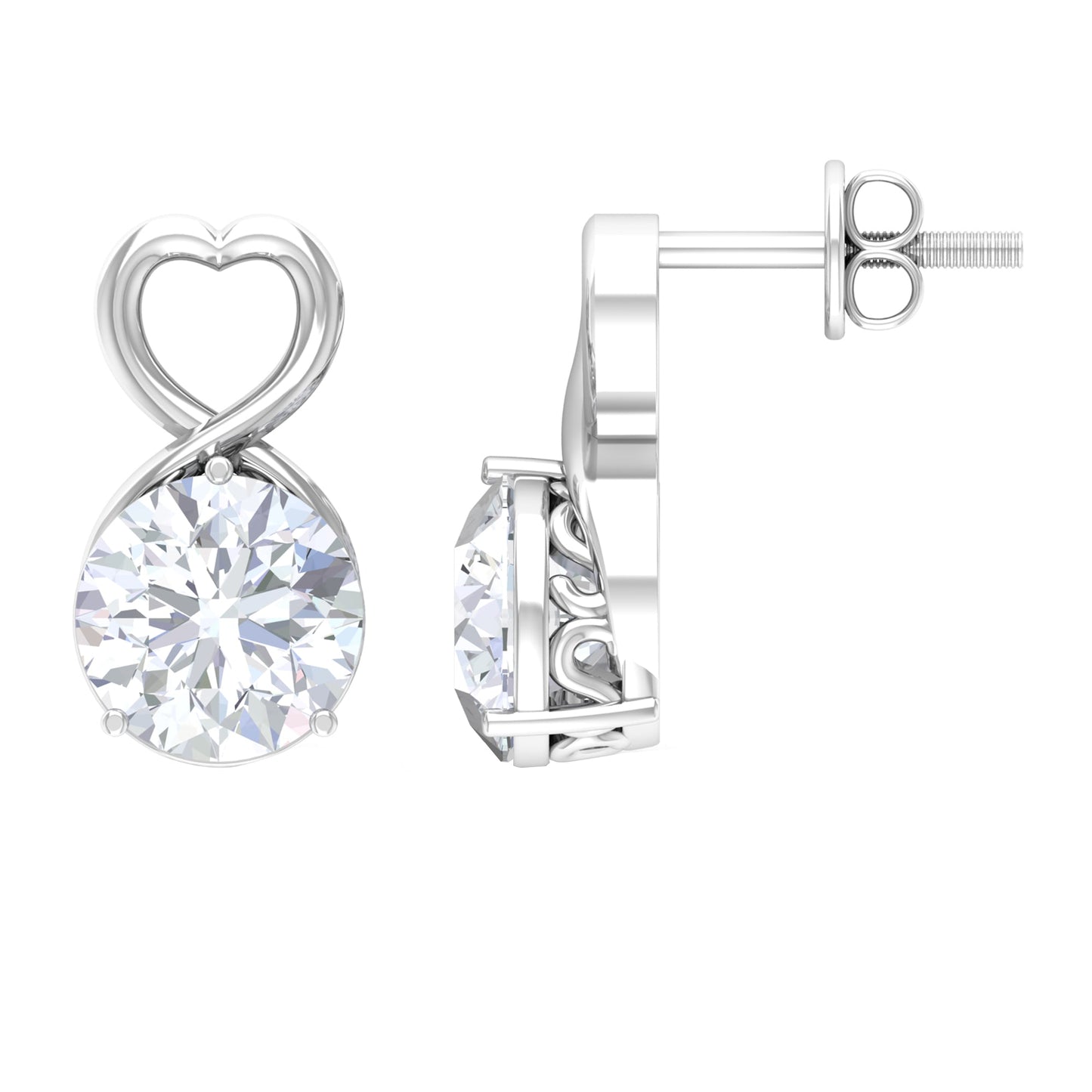 2 CT Round Shape Solitaire Moissanite Heart Stud Earrings