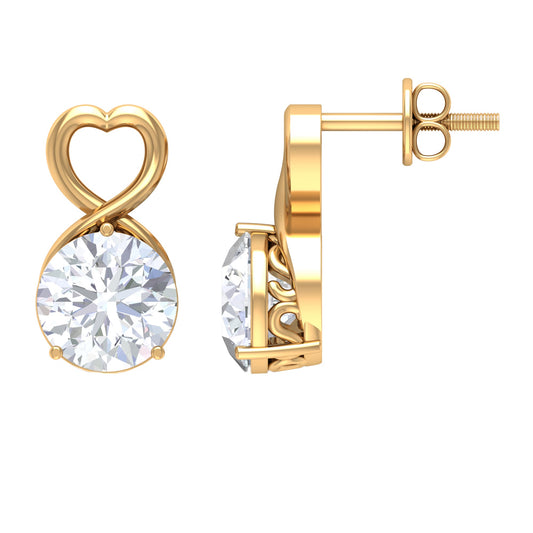 2 CT Round Shape Solitaire Moissanite Heart Stud Earrings