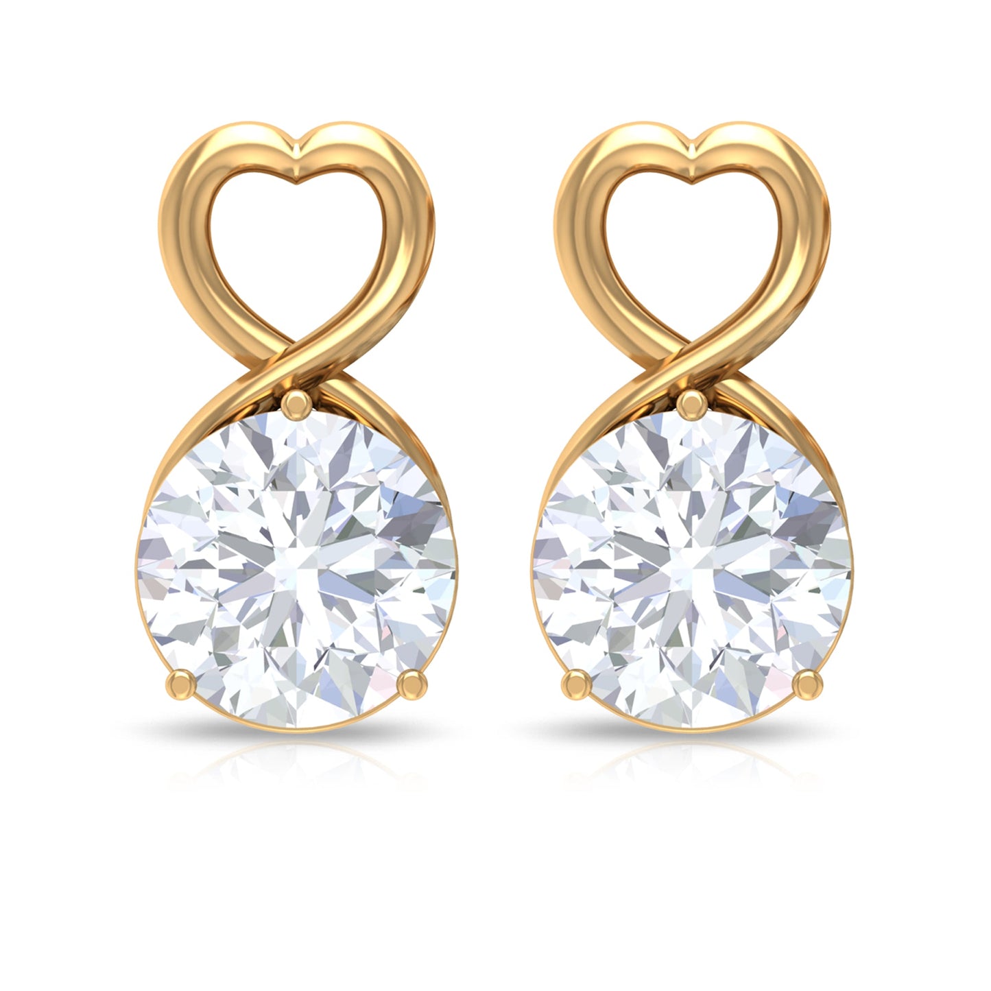 2 CT Round Shape Solitaire Moissanite Heart Stud Earrings