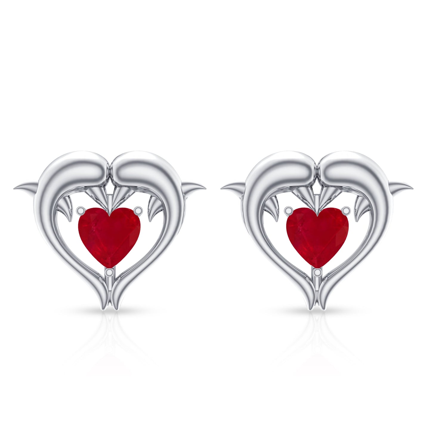 1 CT Heart Shape Ruby Dolphin Stud Earrings