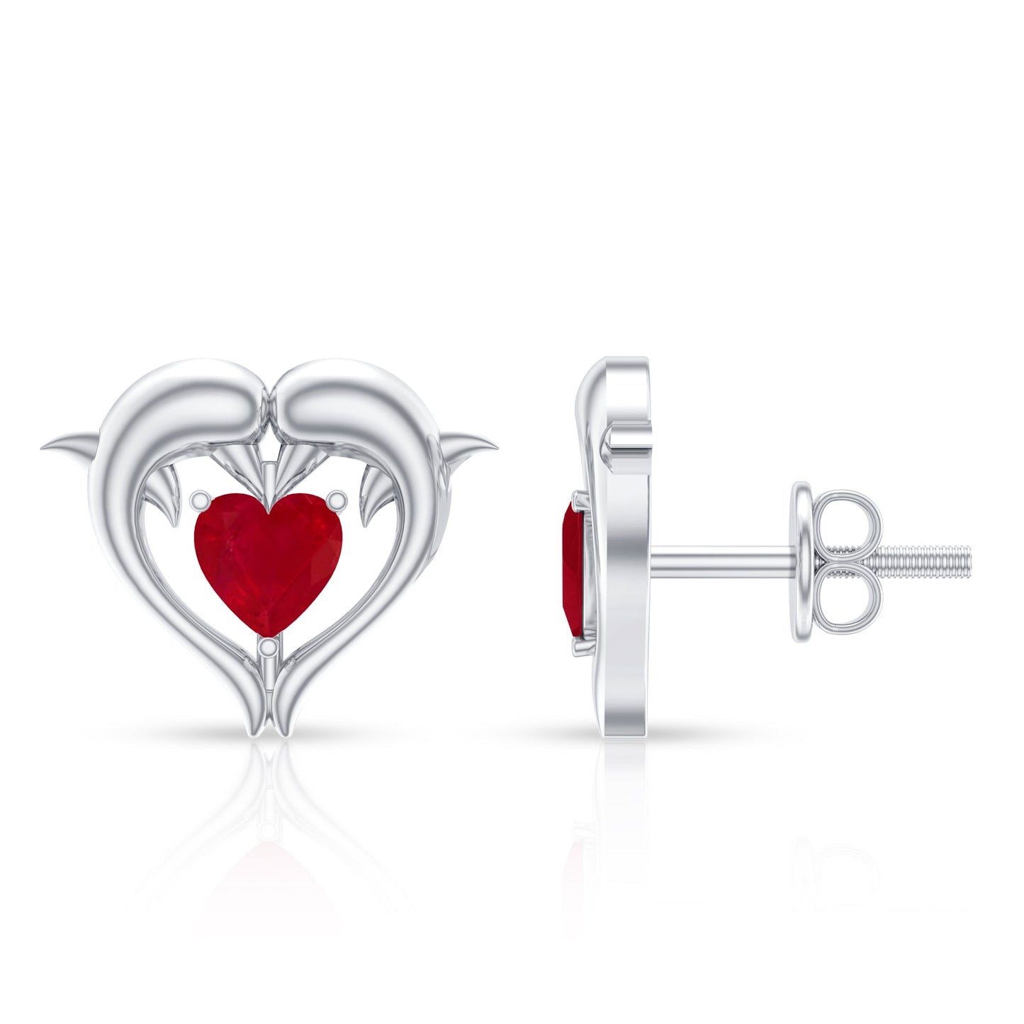 1 CT Heart Shape Ruby Dolphin Stud Earrings