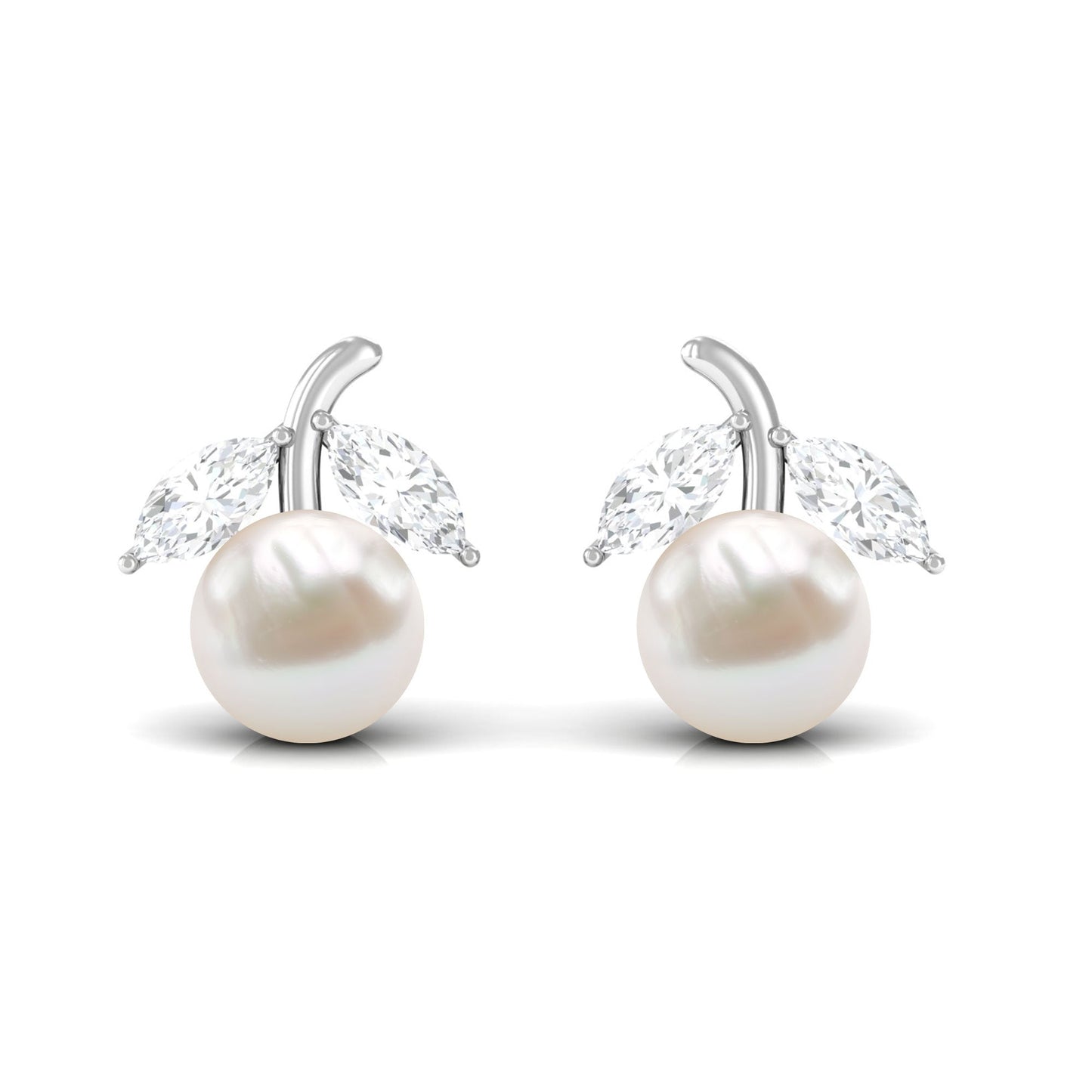 5 MM Freshwater Pearl and Diamond Fruit Stud Earring