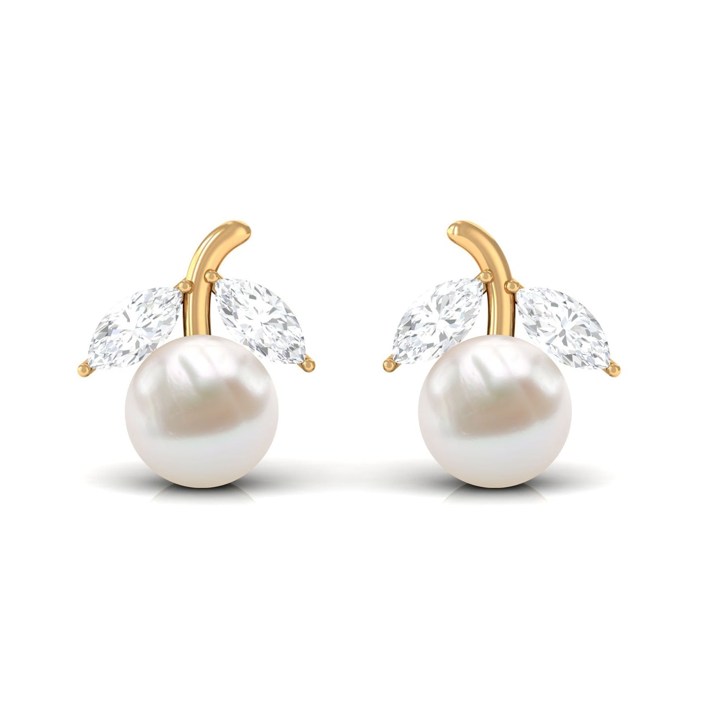 5 MM Freshwater Pearl and Diamond Fruit Stud Earring