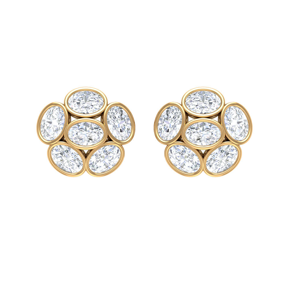 Oval Shaped Diamond Cluster Stud Earrings