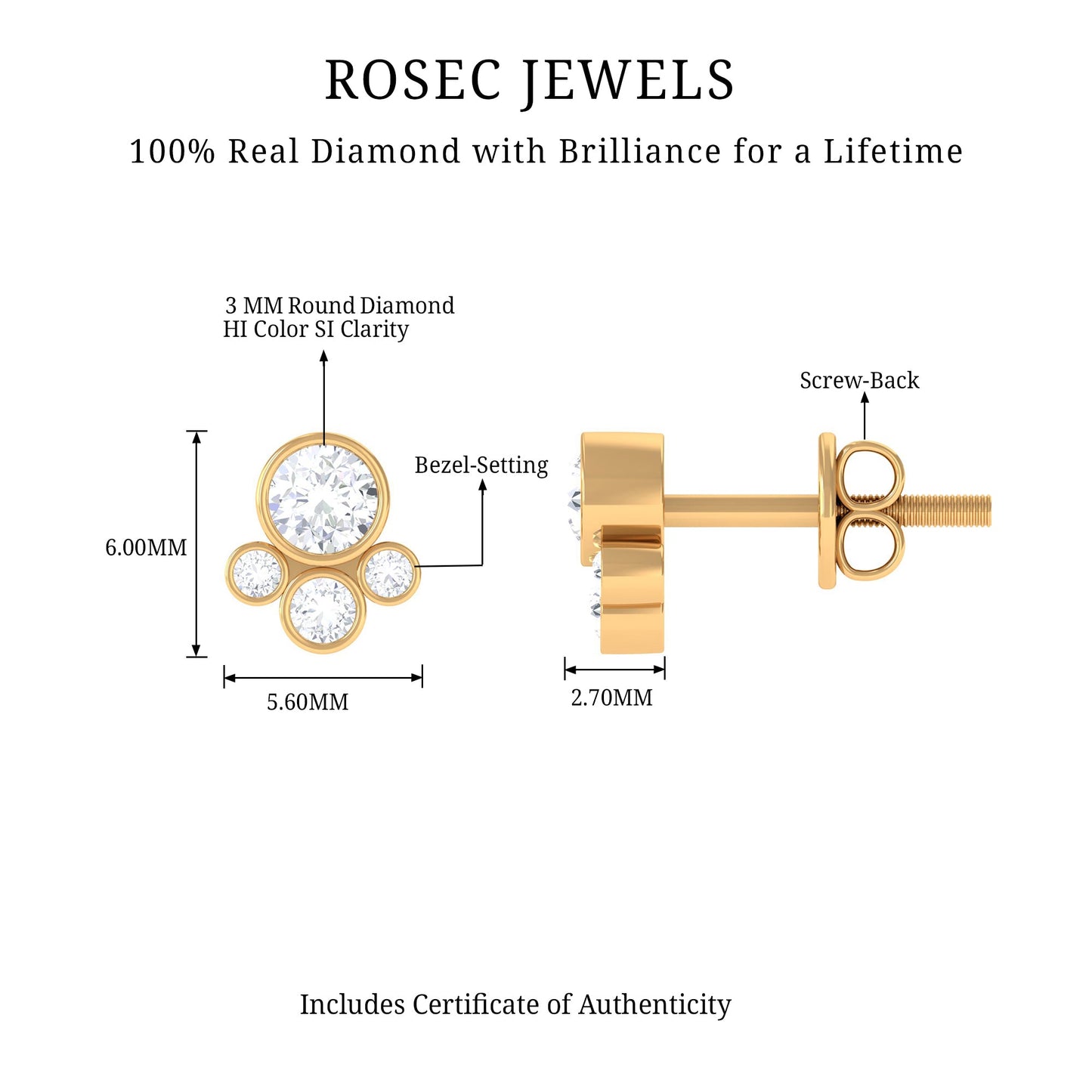 1/2 CT Contemporary Diamond Bezel Cluster Stud Earrings