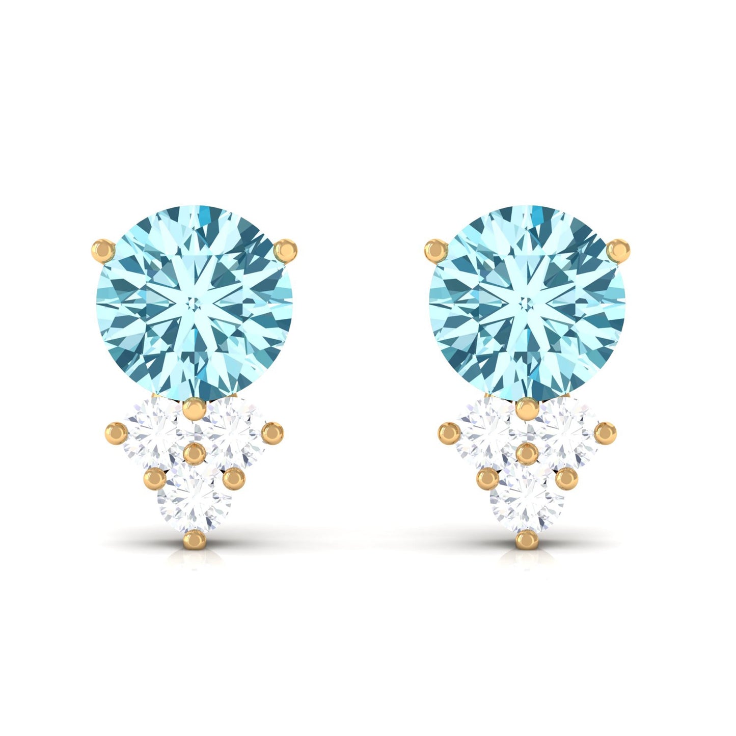 2 CT Natural Aquamarine Stud Earrings with Diamond Trio