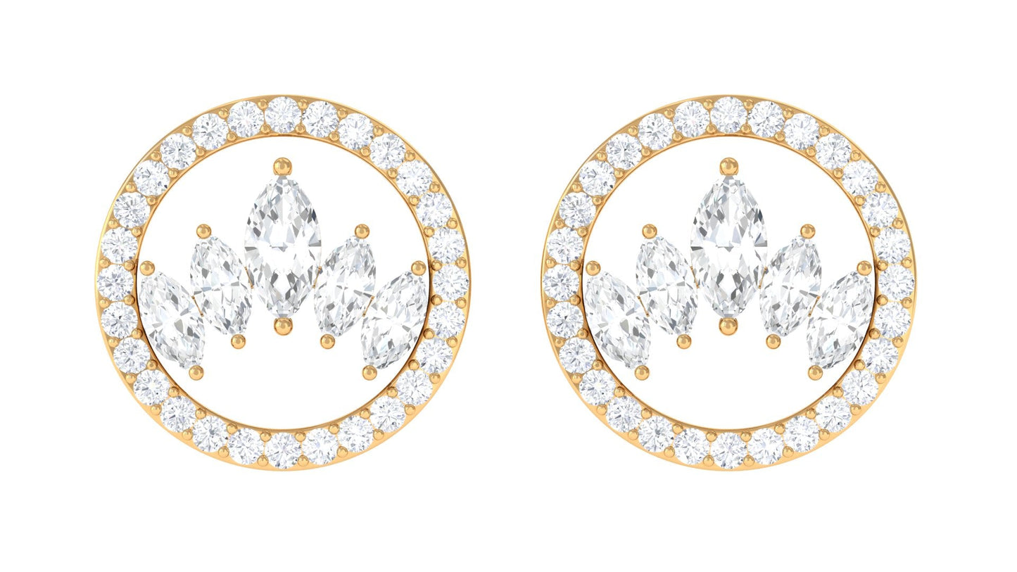 Natural Diamond Big Stud Earrings with Screw Back