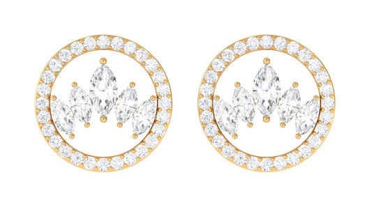 Natural Diamond Big Stud Earrings with Screw Back