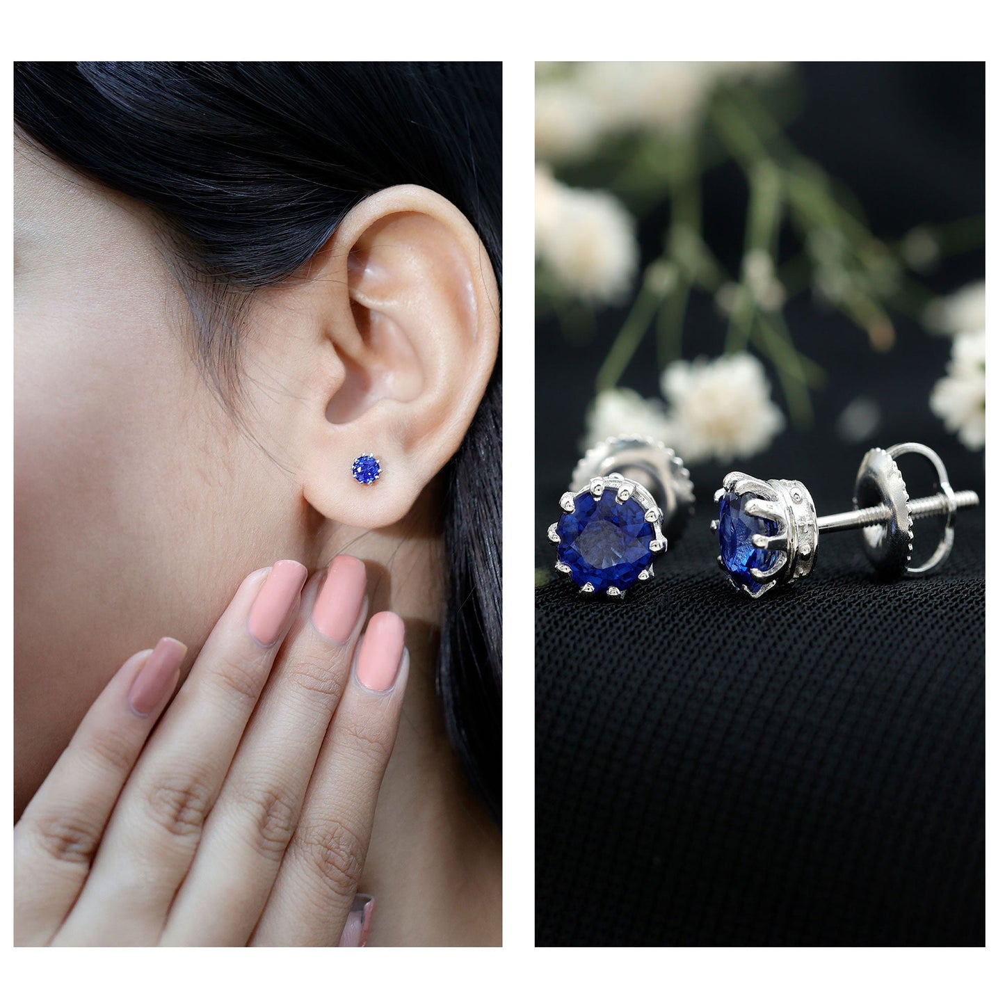 2 CT Blue Sapphire Solitaire Vintage Earrings for Women