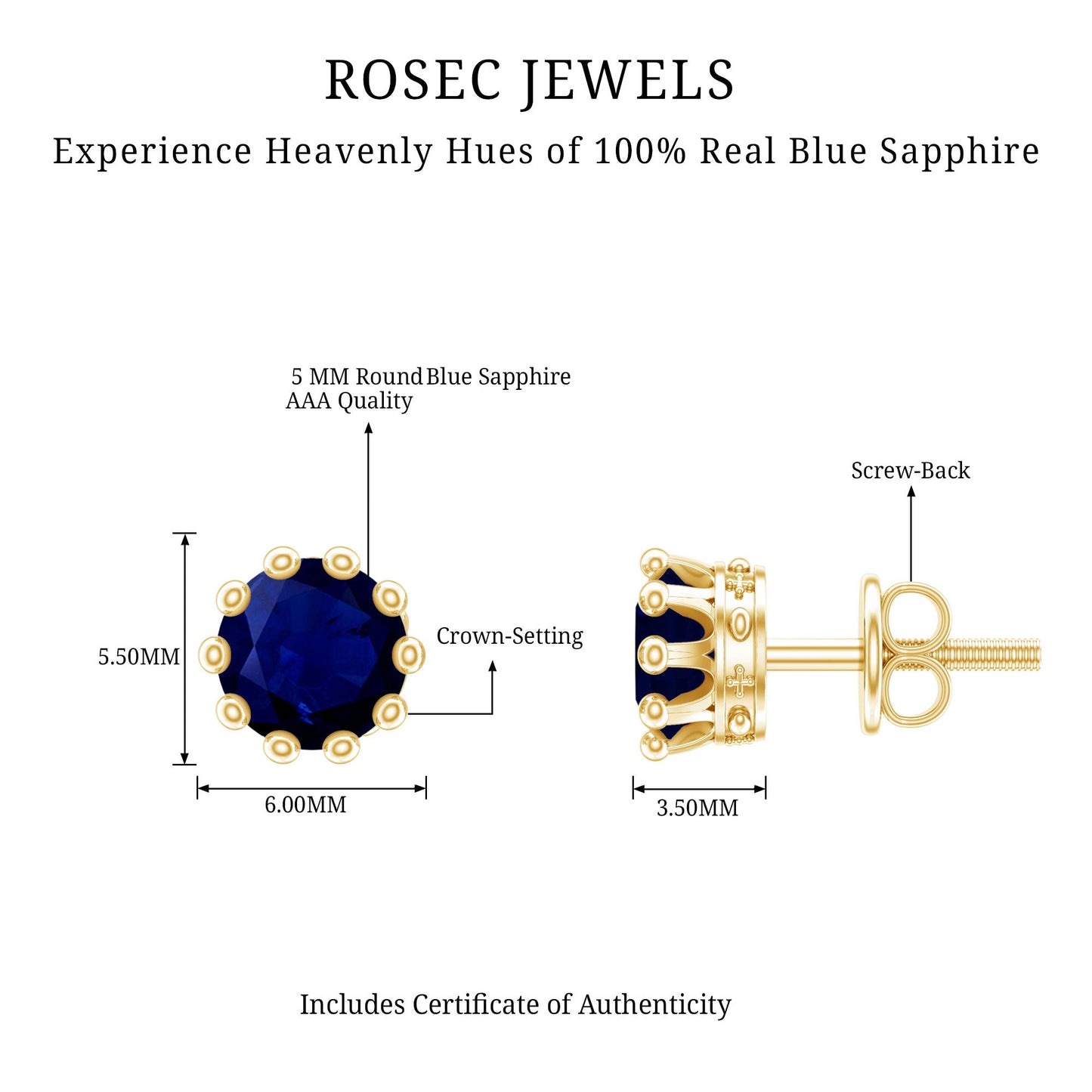 2 CT Blue Sapphire Solitaire Vintage Earrings for Women