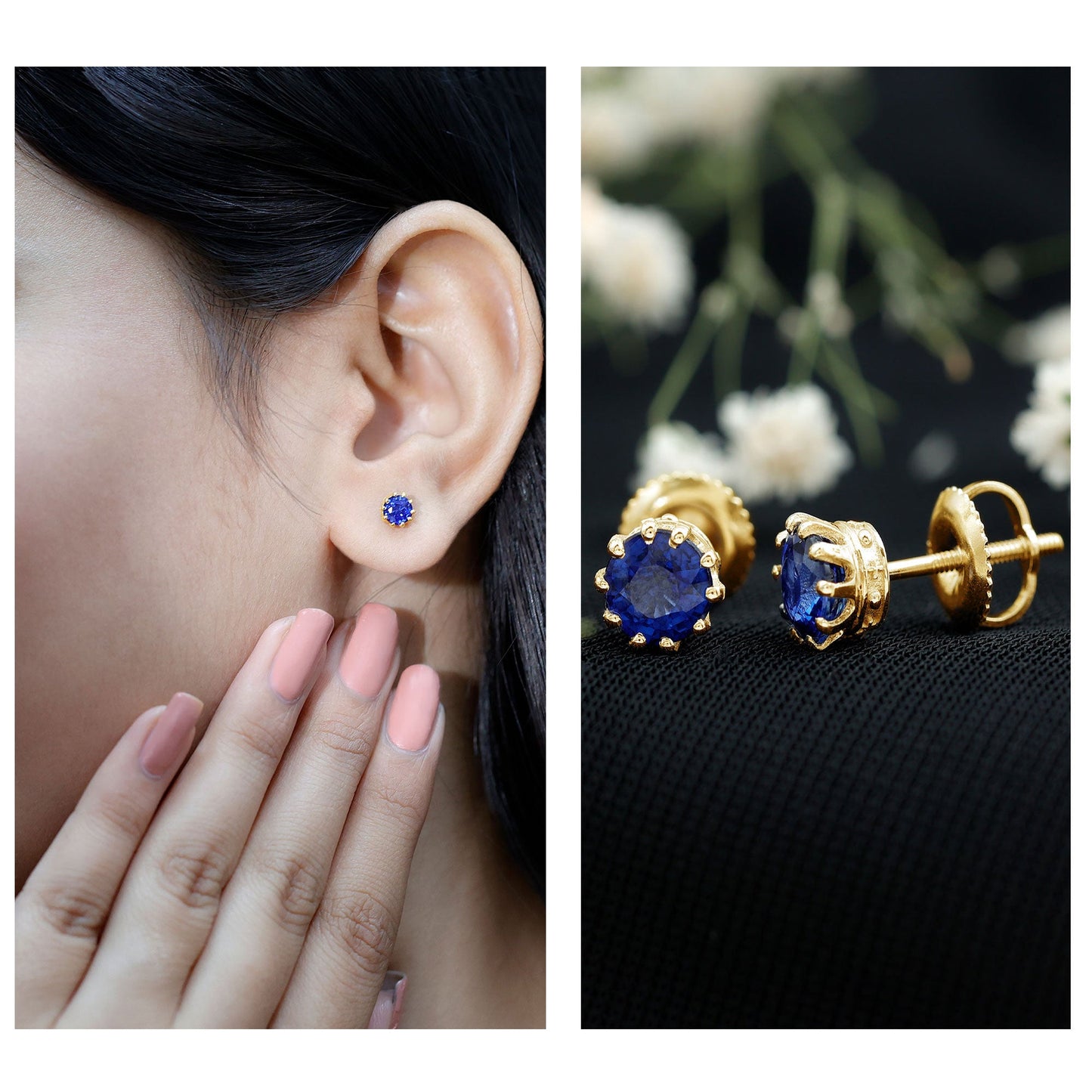 2 CT Blue Sapphire Solitaire Vintage Earrings for Women