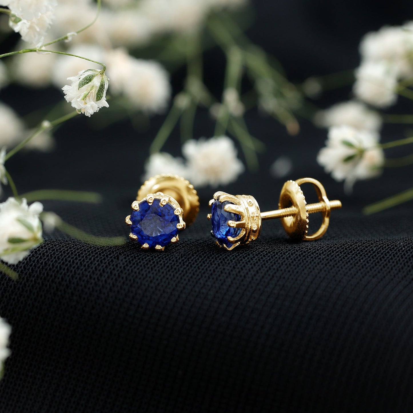 2 CT Blue Sapphire Solitaire Vintage Earrings for Women