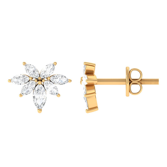 Marquise Cut Real Diamond Cluster Flower Stud Earrings