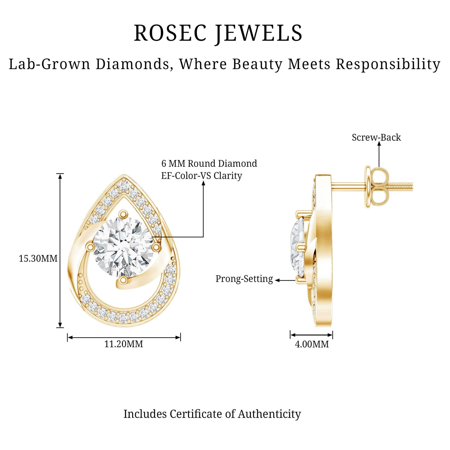 Certified 6 MM Lab Grown Diamond Teardrop Stud Earrings
