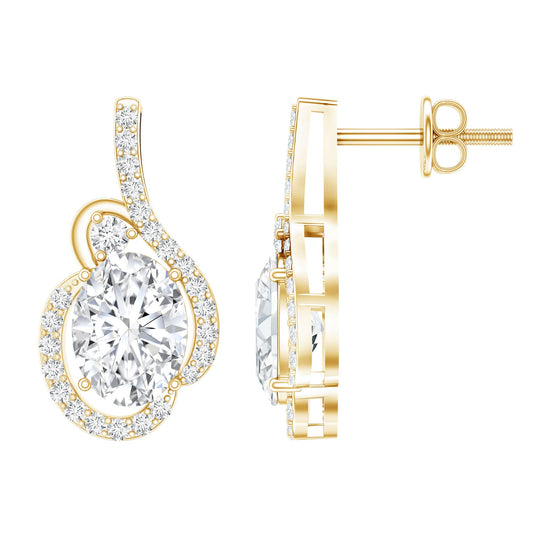Certified 6X8 MM Oval Lab Grown Diamond Designer Stud Earrings